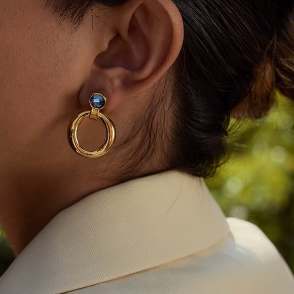 18K Gold Plated Blue CZ Earrings - Picture 3 of 5